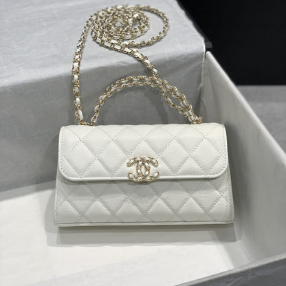 Sac à rabat 23P 19cm caviar blanc quincaillerie dorée