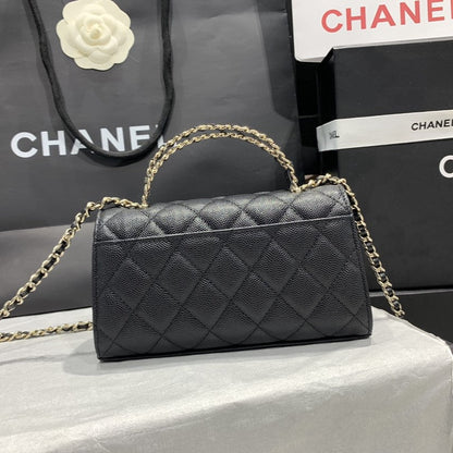 Sac à rabat 23P 19cm cuir caviar noir finition dorée