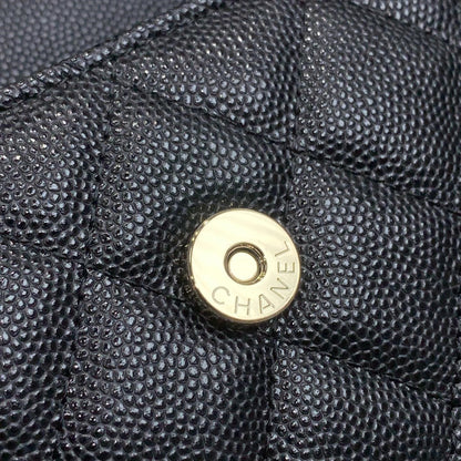 Sac à rabat 23P 19cm cuir caviar noir finition dorée