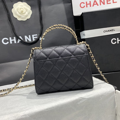 Sac à rabat 23P 15cm Caviar noir Quincaillerie dorée