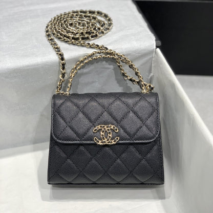 Sac à rabat 23P 15cm Caviar noir Quincaillerie dorée