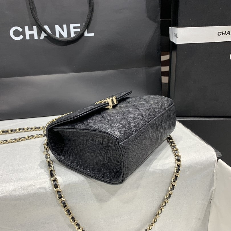 Sac à rabat 23P 15cm Caviar noir Quincaillerie dorée