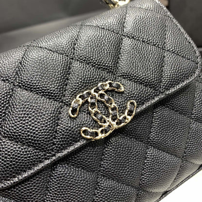Sac à rabat 23P 15cm Caviar noir Quincaillerie dorée