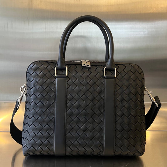 PORTE-DOCUMENTS SLIM TRESSÉ 36 EN CUIR DE VEAU NOIR