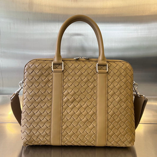 PORTE-DOCUMENTS SLIM INTRECCIATO 36 CUIR DE VEAU MARRON CARAMEL