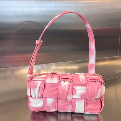 PETIT SAC CASSETTE EN BRICK 23 EN AGNEAU SOUPLE ROSE MÉLANGE BLANC