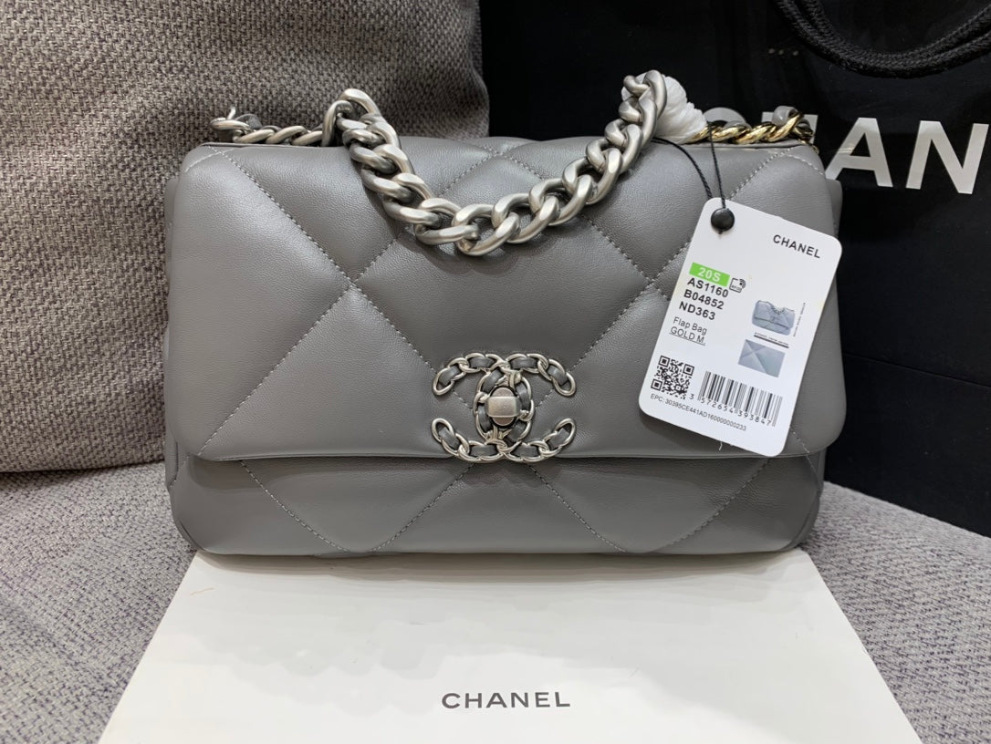 19 SAC À RABAT 26 CHEVREAU GRIS FONCÉ MÉTAL ARGENTÉ