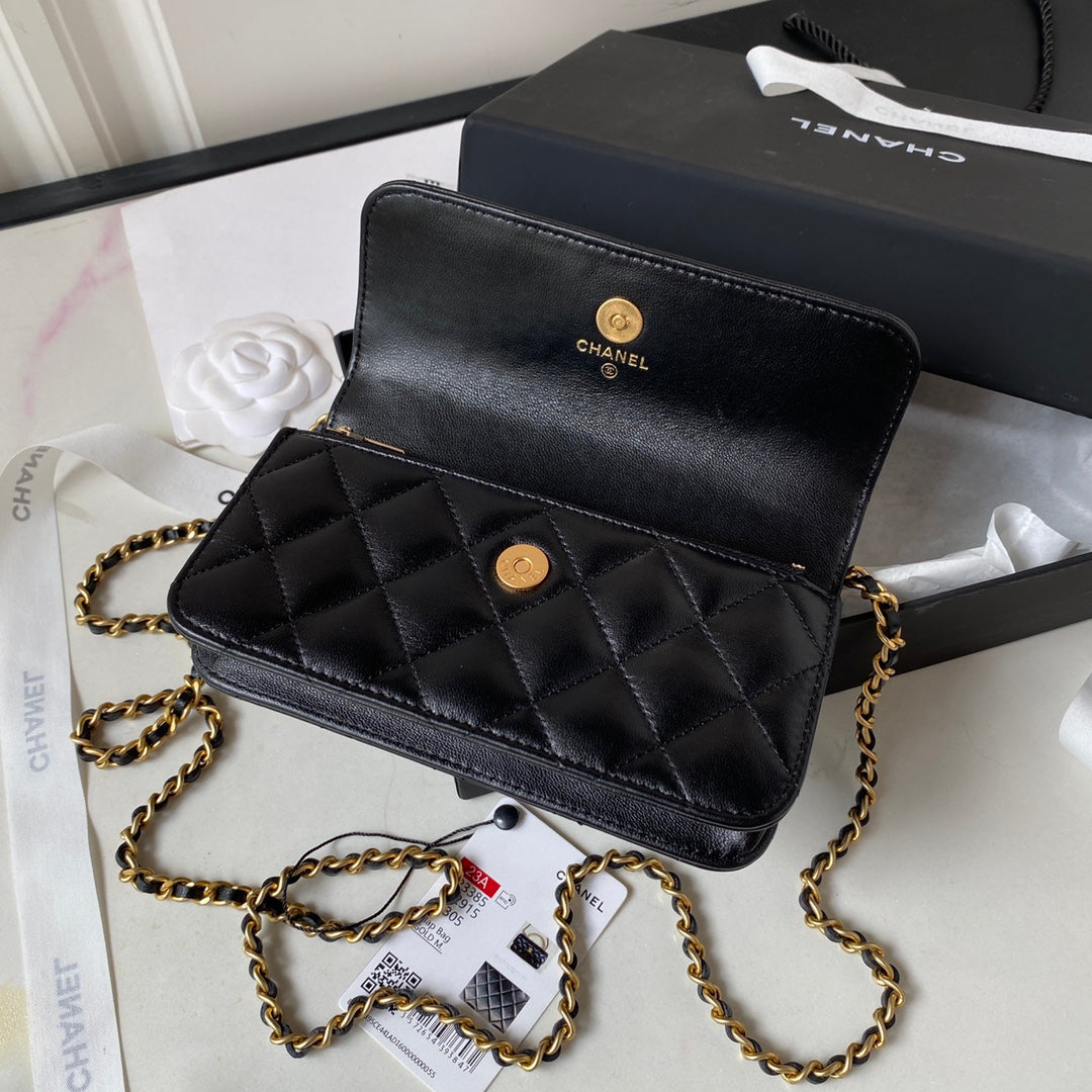 SAC CC MINI 17 EN CUIR DE VEAU NOIR, ACCESSOIRES DORÉS