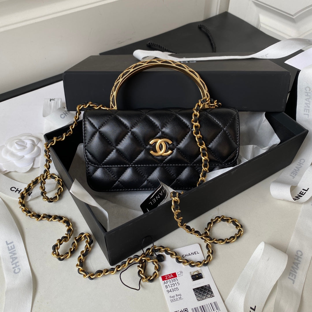SAC CC MINI 17 EN CUIR DE VEAU NOIR, ACCESSOIRES DORÉS