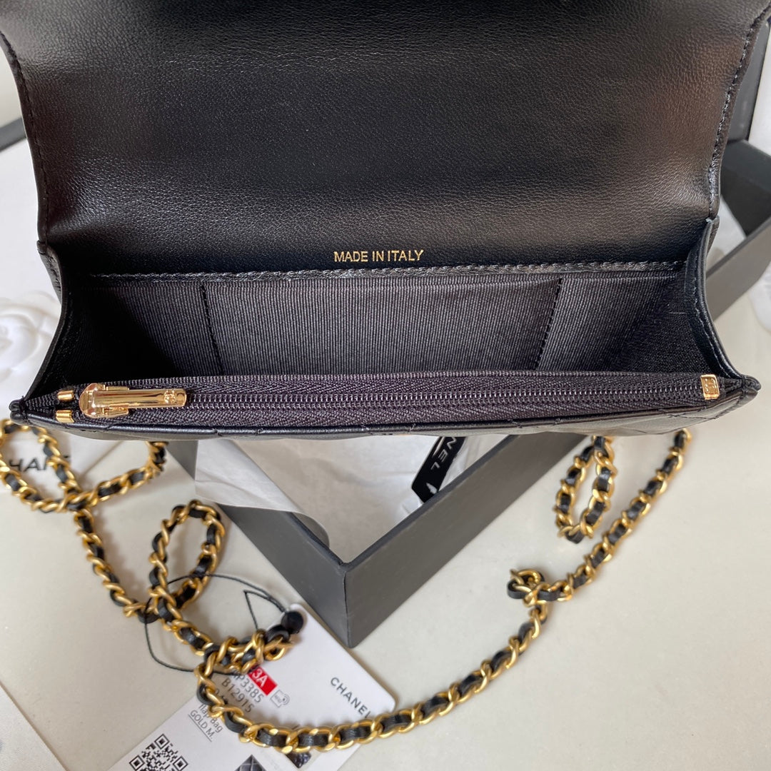 SAC CC MINI 17 EN CUIR DE VEAU NOIR, ACCESSOIRES DORÉS