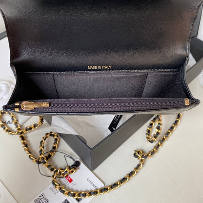 SAC CC MINI 17 EN CUIR DE VEAU NOIR, ACCESSOIRES DORÉS