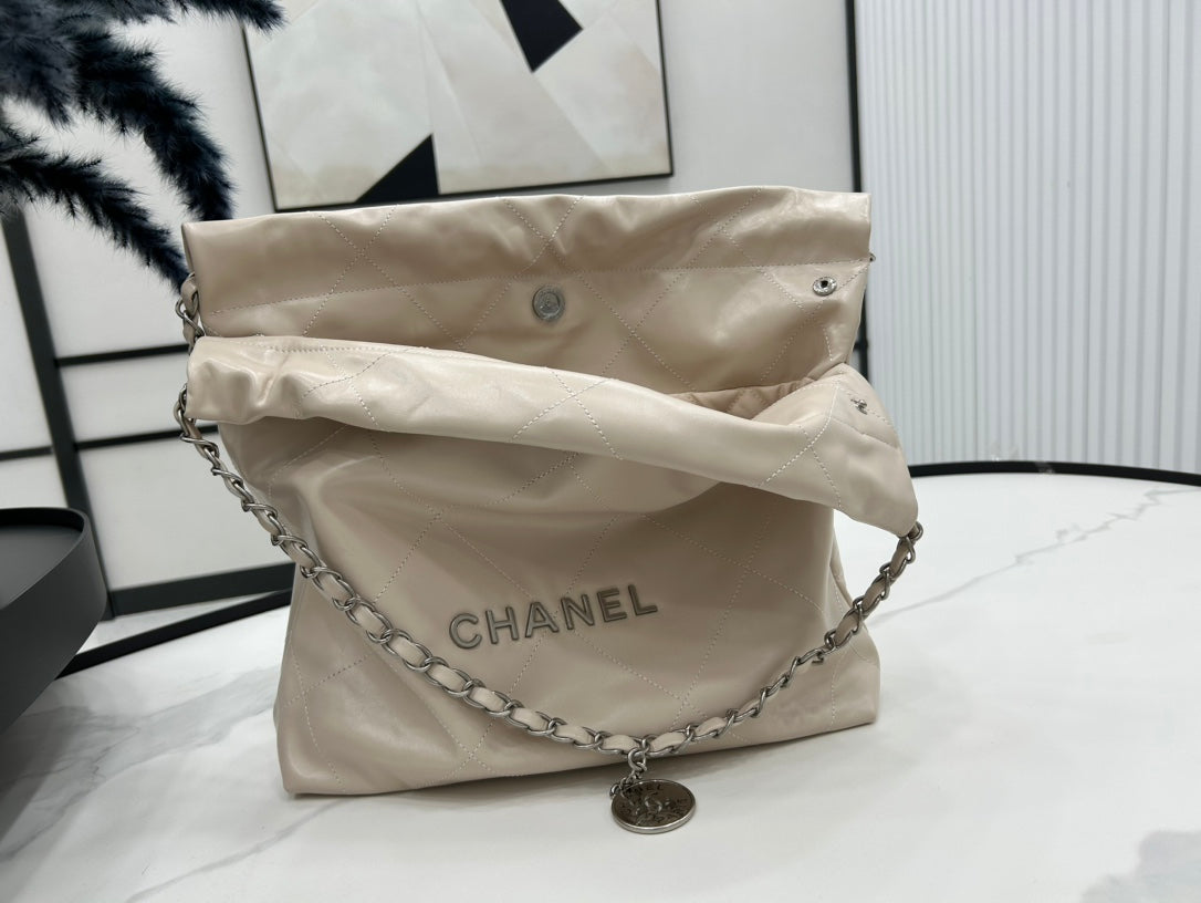 SAC À MAIN CC MEDIUM 37 EN PEAU DE VEAU CRÈME BEIGE ACCASTILLAGE ARGENTÉ