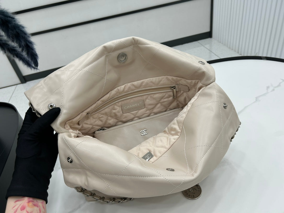 SAC À MAIN CC MEDIUM 37 EN PEAU DE VEAU CRÈME BEIGE ACCASTILLAGE ARGENTÉ