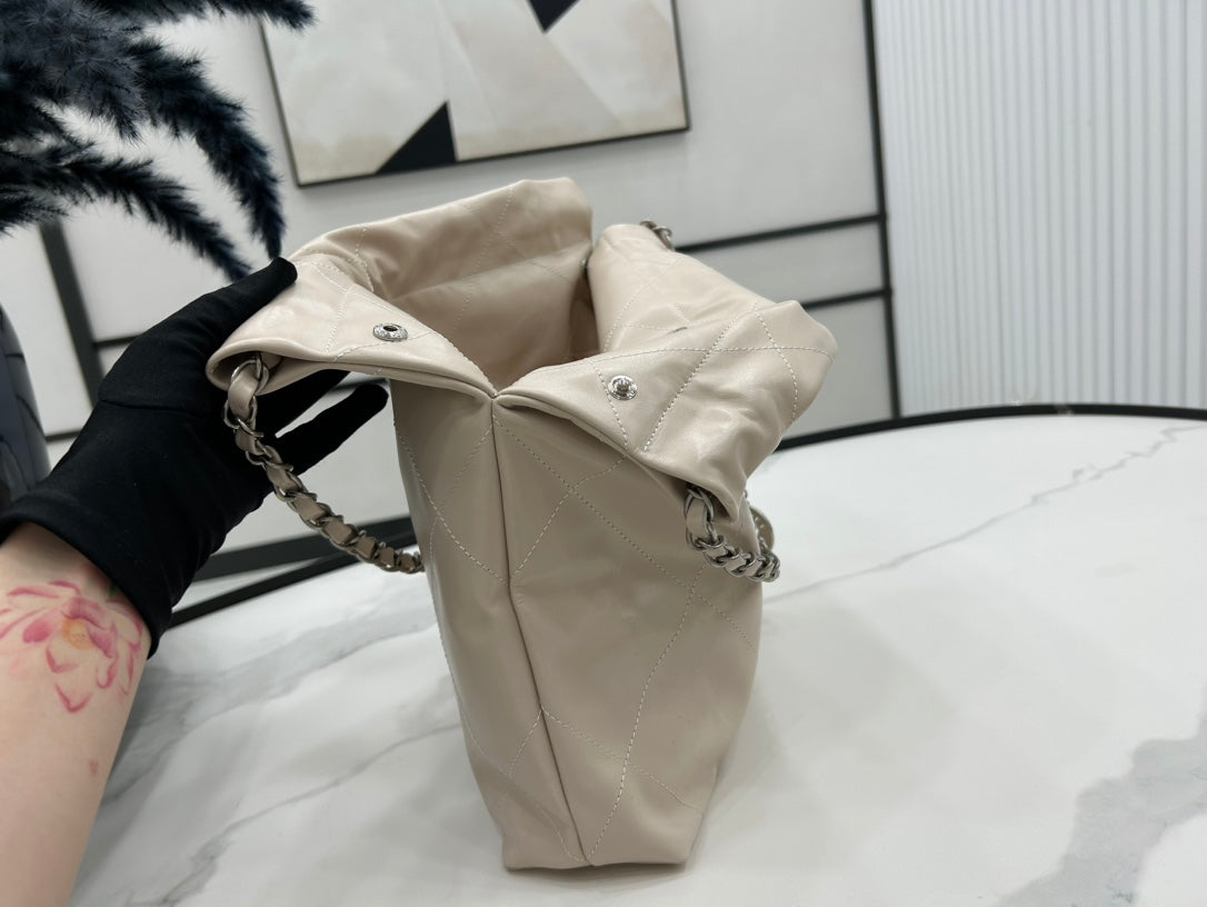 SAC À MAIN CC MEDIUM 37 EN PEAU DE VEAU CRÈME BEIGE ACCASTILLAGE ARGENTÉ
