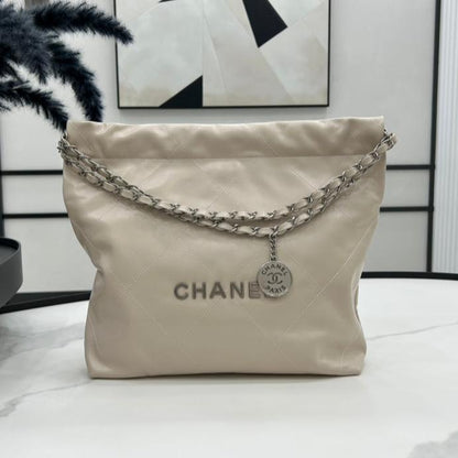 SAC À MAIN CC MEDIUM 37 EN PEAU DE VEAU CRÈME BEIGE ACCASTILLAGE ARGENTÉ