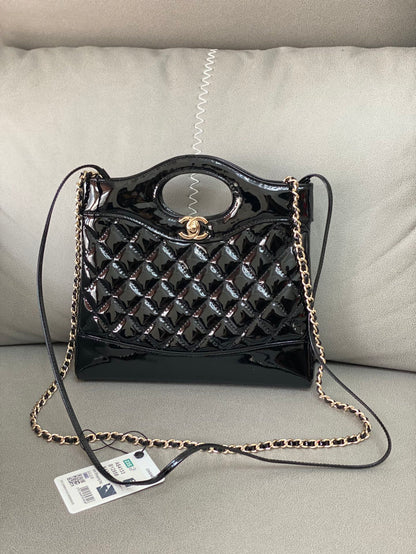 SAC SHOPPING CC MINI 23 EN CUIR DE VEAU LUSTRÉ NOIR