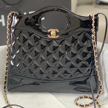 SAC SHOPPING CC MINI 23 EN CUIR DE VEAU LUSTRÉ NOIR