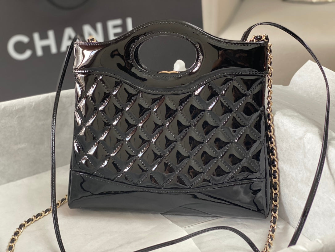 SAC SHOPPING CC MINI 23 EN CUIR DE VEAU LUSTRÉ NOIR