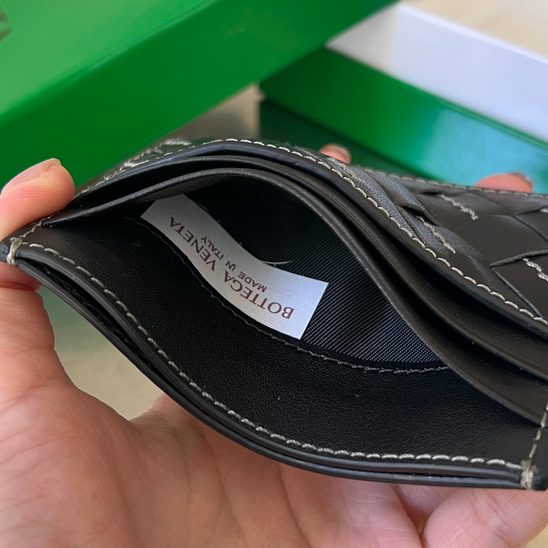 PORTE-CARTES INTRECCIATO 10 EN CUIR D'AGNEAU NOIR
