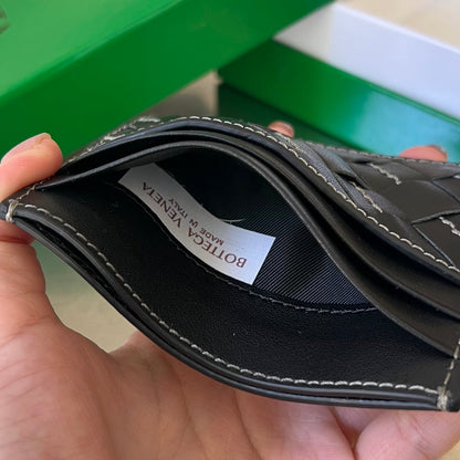 PORTE-CARTES INTRECCIATO 10 EN CUIR D'AGNEAU NOIR