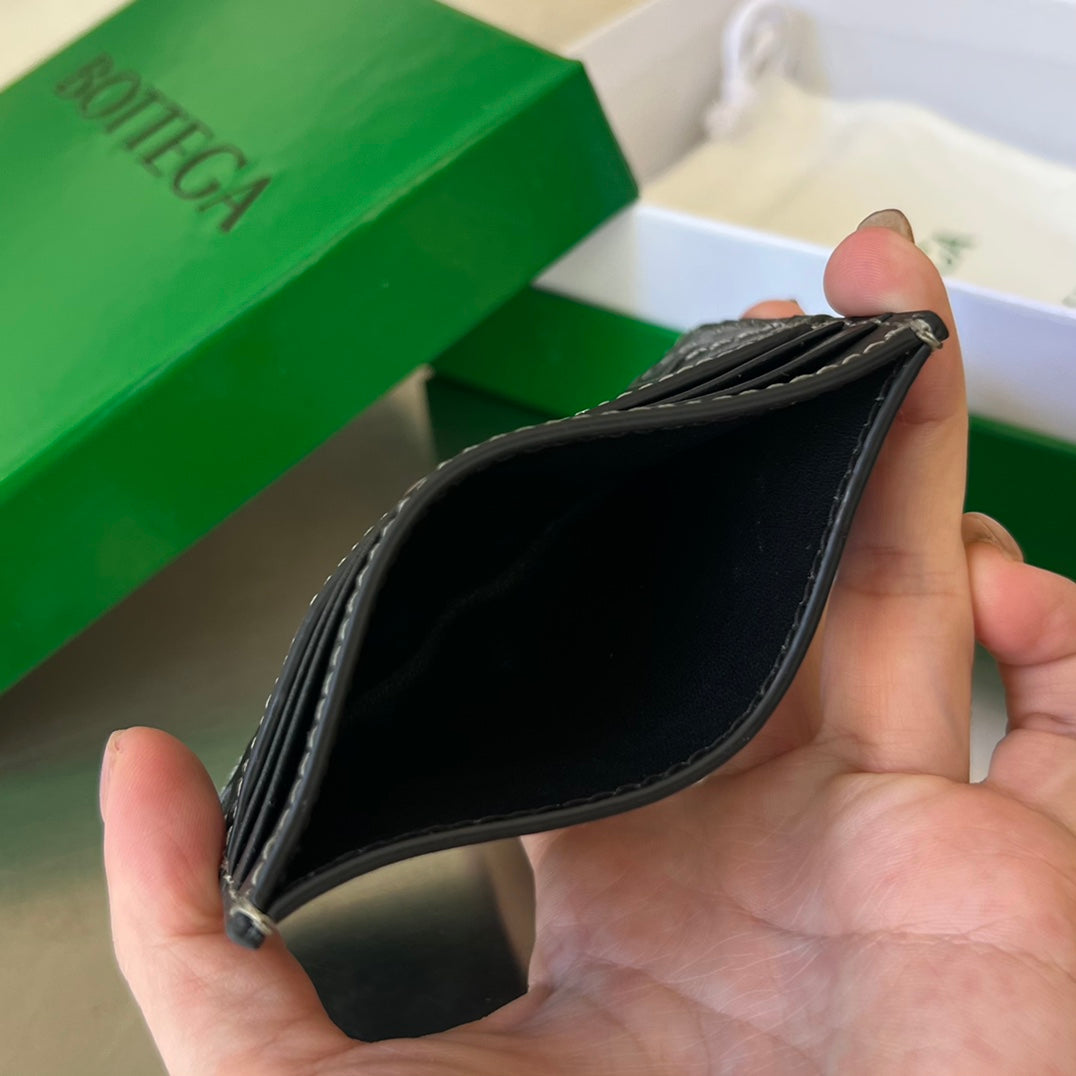 PORTE-CARTES INTRECCIATO 10 EN CUIR D'AGNEAU NOIR