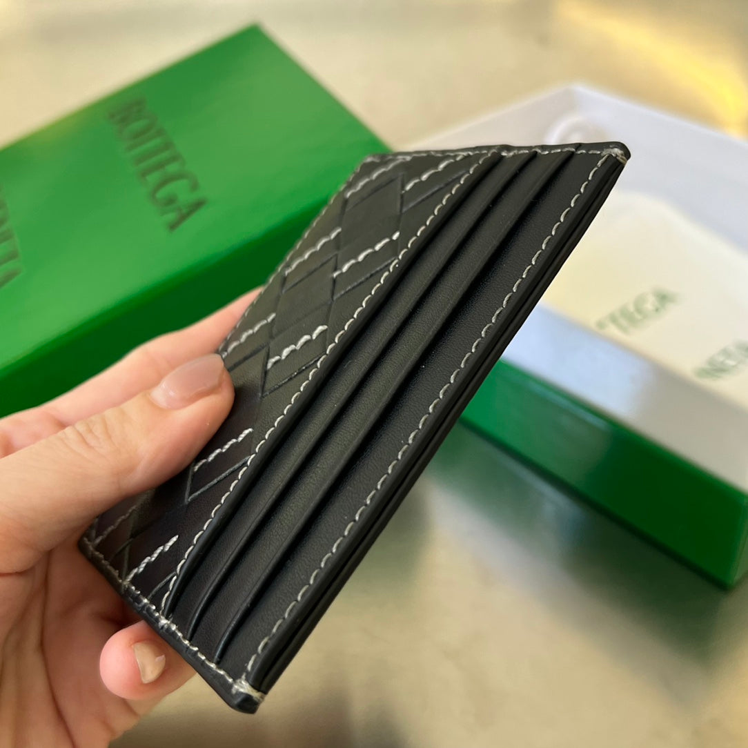 PORTE-CARTES INTRECCIATO 10 EN CUIR D'AGNEAU NOIR