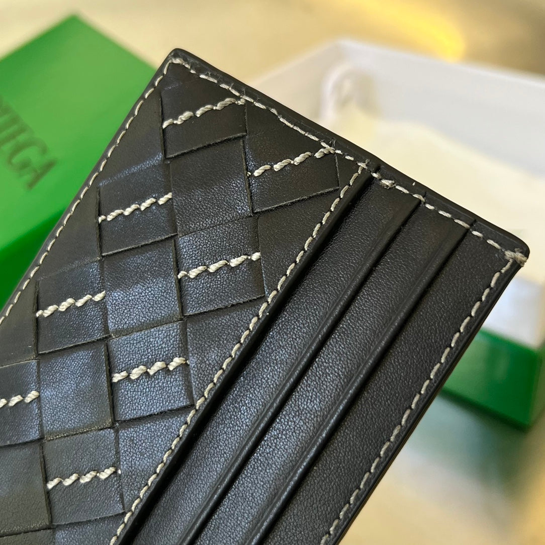 PORTE-CARTES INTRECCIATO 10 EN CUIR D'AGNEAU NOIR