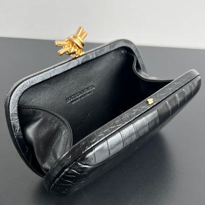 NOEUD 19 EN CUIR DE VEAU NOIR MOTIF CROCODILE
