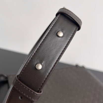 GRANDE BOUCLE PLATE 35 EN CUIR DE VEAU NOIR