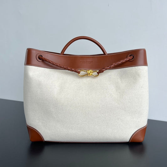 GRAND ANDIAMO 42 EN CUIR DE VEAU ET TOILE BLANC MARRON