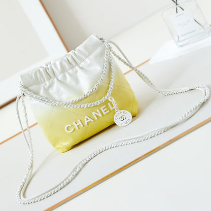 SAC HOBO CC MINI 20 EN CUIR DE VEAU BLANC MÉLANGE JAUNE CLAIR