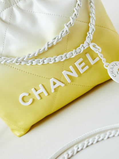 SAC HOBO CC MINI 20 EN CUIR DE VEAU BLANC MÉLANGE JAUNE CLAIR