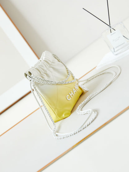 SAC HOBO CC MINI 20 EN CUIR DE VEAU BLANC MÉLANGE JAUNE CLAIR