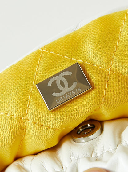 SAC HOBO CC MINI 20 EN CUIR DE VEAU BLANC MÉLANGE JAUNE CLAIR