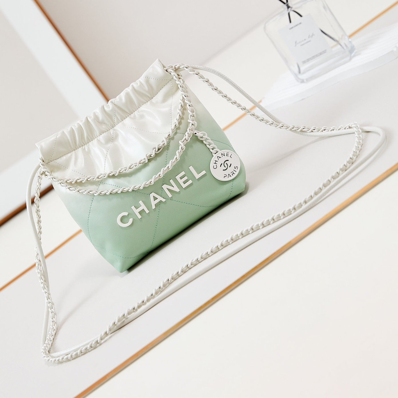 SAC HOBO CC MINI 20 EN CUIR DE VEAU BLANC MIX VERT CLAIR