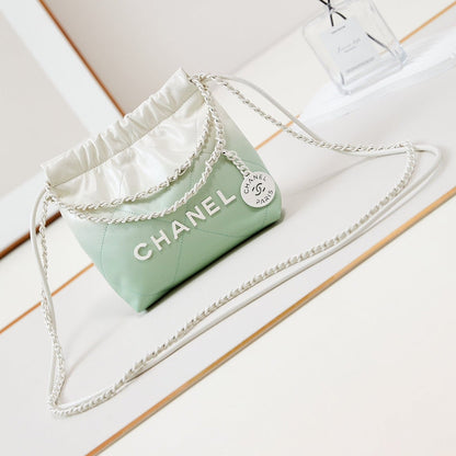 SAC HOBO CC MINI 20 EN CUIR DE VEAU BLANC MIX VERT CLAIR