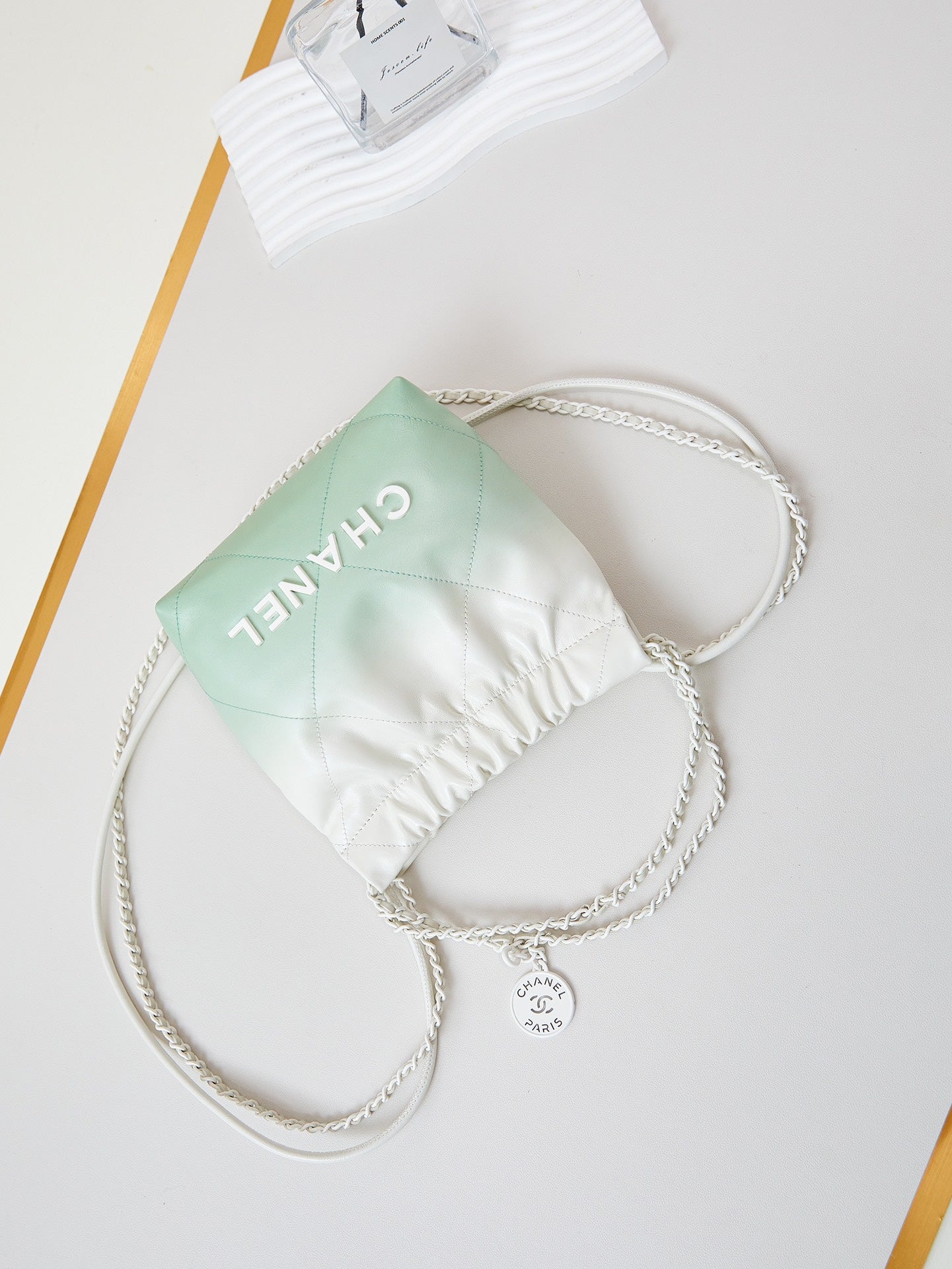 SAC HOBO CC MINI 20 EN CUIR DE VEAU BLANC MIX VERT CLAIR