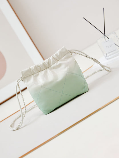 SAC HOBO CC MINI 20 EN CUIR DE VEAU BLANC MIX VERT CLAIR