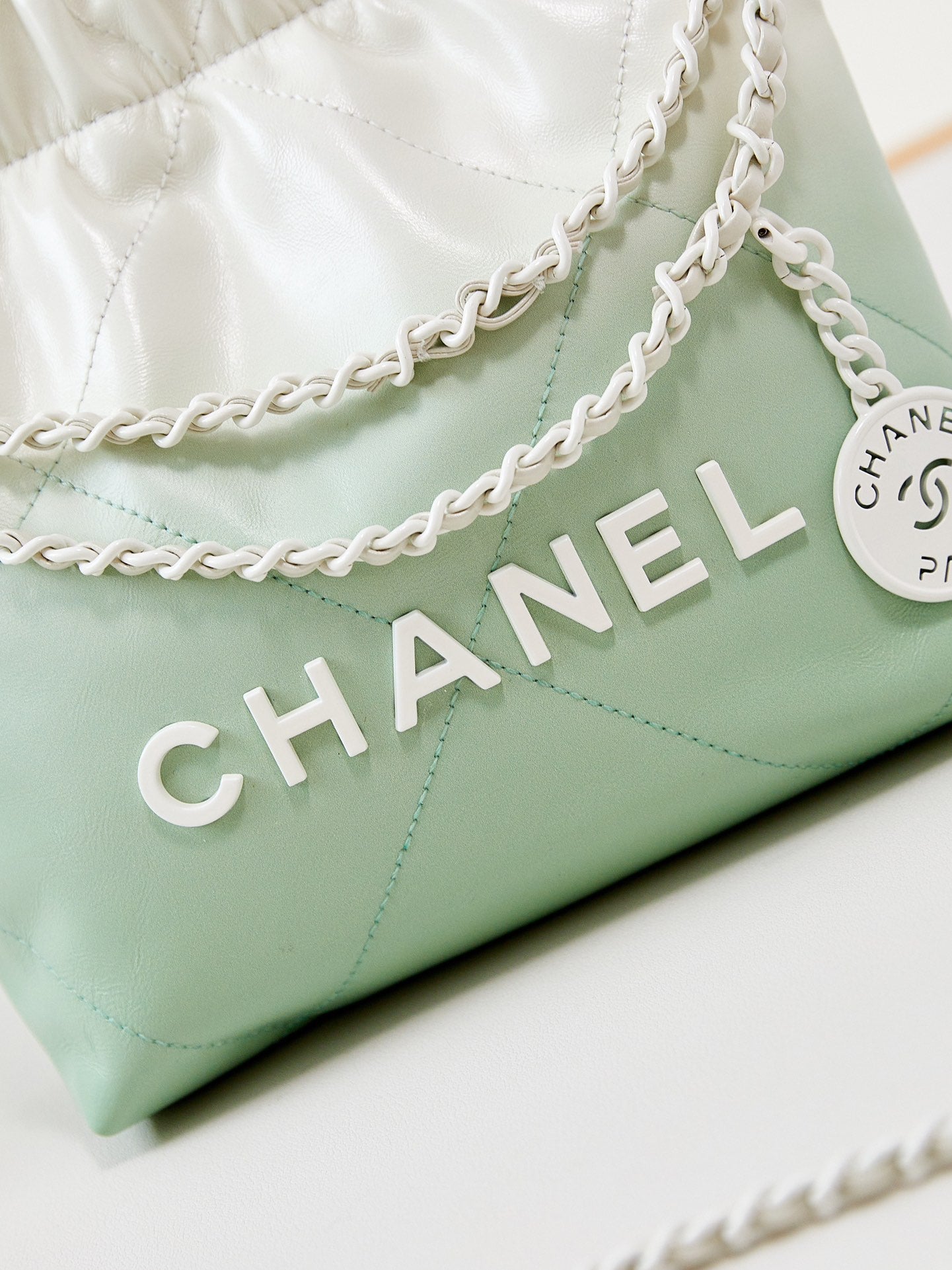 SAC HOBO CC MINI 20 EN CUIR DE VEAU BLANC MIX VERT CLAIR