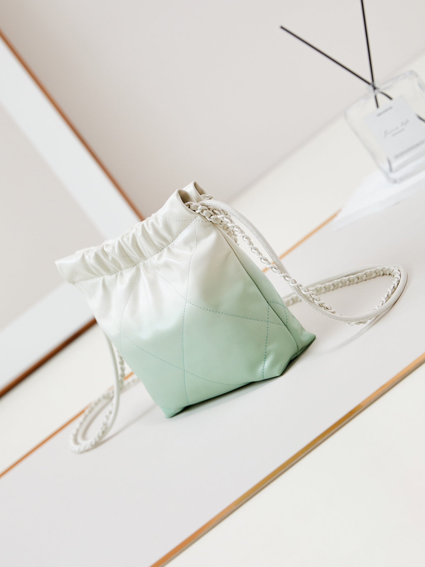 SAC HOBO CC MINI 20 EN CUIR DE VEAU BLANC MIX VERT CLAIR