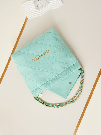 SAC CC CLASSIC MOYEN 37 EN TOILE BLEU TIFFANY