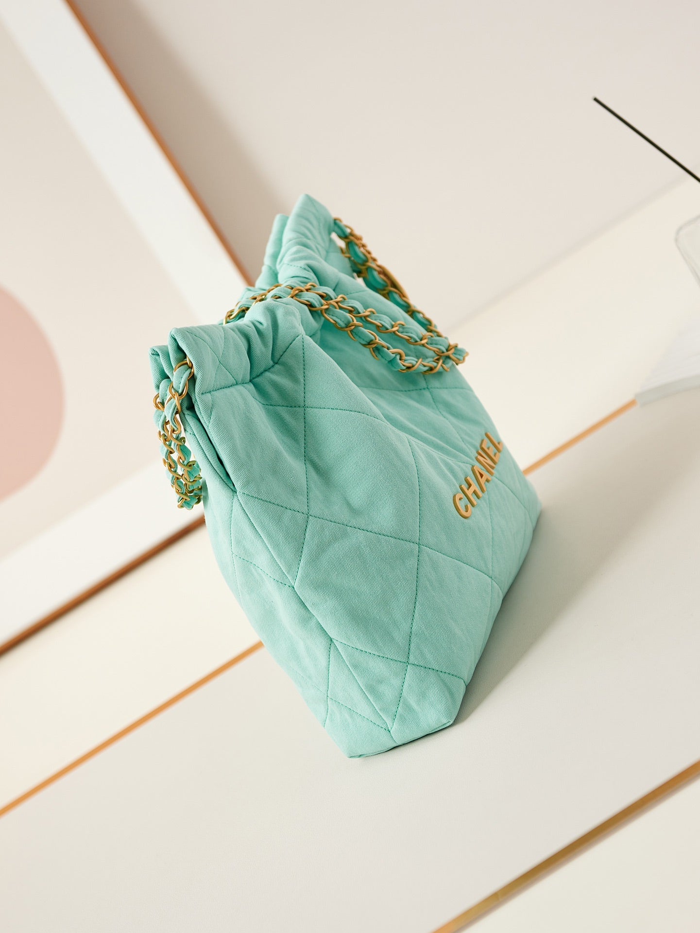 SAC CC CLASSIC MOYEN 37 EN TOILE BLEU TIFFANY