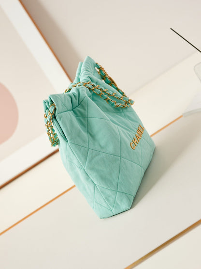 SAC CC CLASSIC MOYEN 37 EN TOILE BLEU TIFFANY