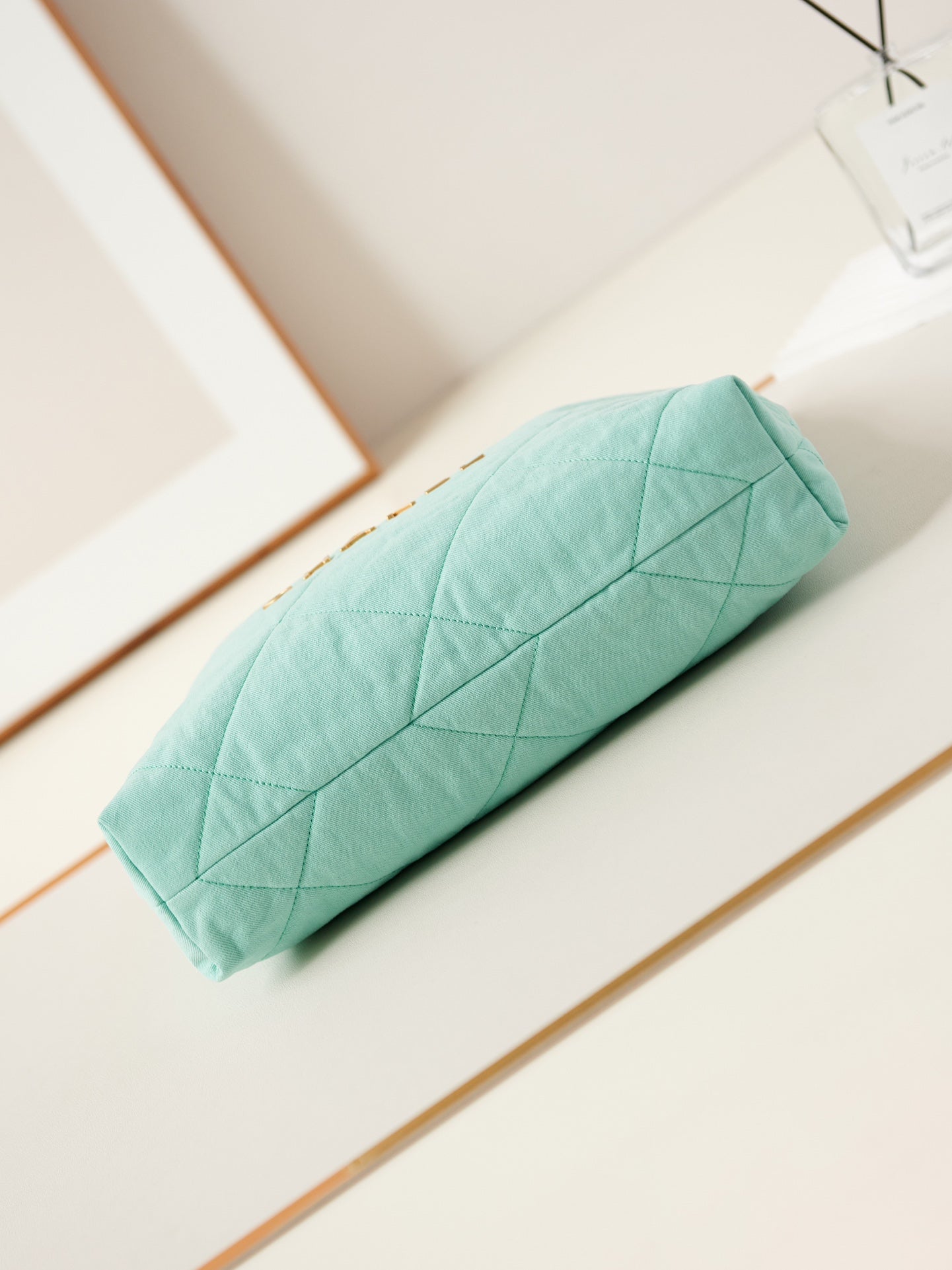 SAC CC CLASSIC MOYEN 37 EN TOILE BLEU TIFFANY