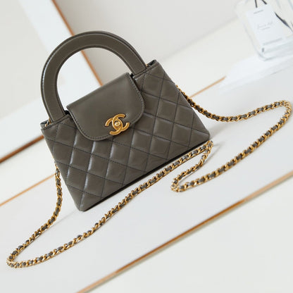SAC SHOPPING CC KELLY MINI 19 EN CUIR DE VEAU MARRON BOIS