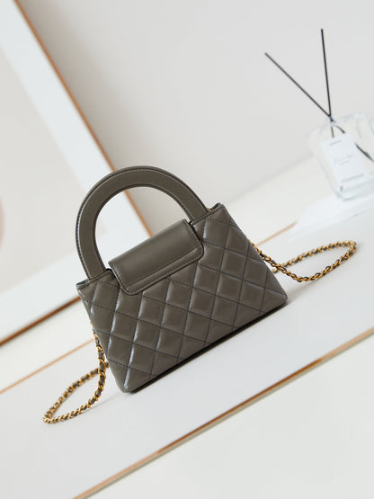 SAC SHOPPING CC KELLY MINI 19 EN CUIR DE VEAU MARRON BOIS