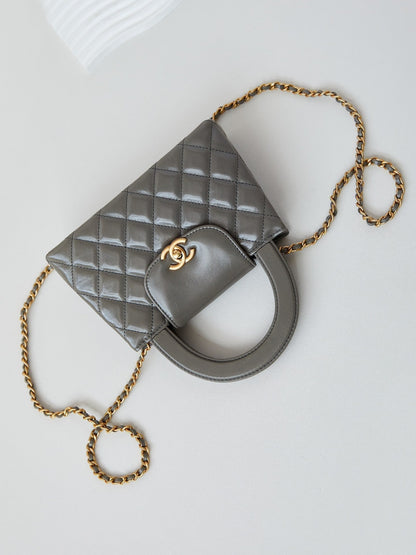 SAC SHOPPING CC KELLY MINI 19 EN CUIR DE VEAU MARRON BOIS
