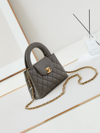 SAC SHOPPING CC KELLY MINI 19 EN CUIR DE VEAU MARRON BOIS