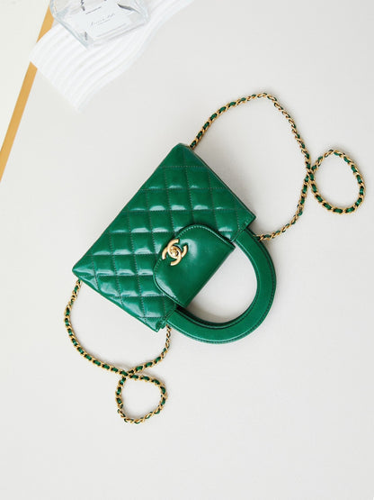 SAC SHOPPING CC KELLY MINI 19 EN CUIR DE VEAU VERT FORÊT
