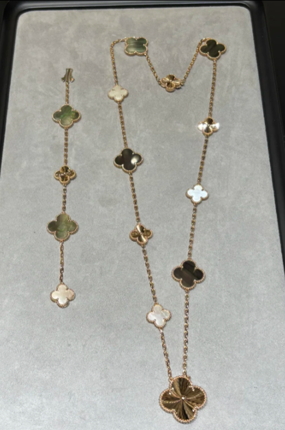 [Shinejoy]DETACHABLE CLOVER 15(11+4) FLOWER SILVER NECKLACE SET